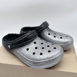 Crocs Classic Glitter Lined Clogs Slippers Shoes Black Womens US 10/ Mens US 8